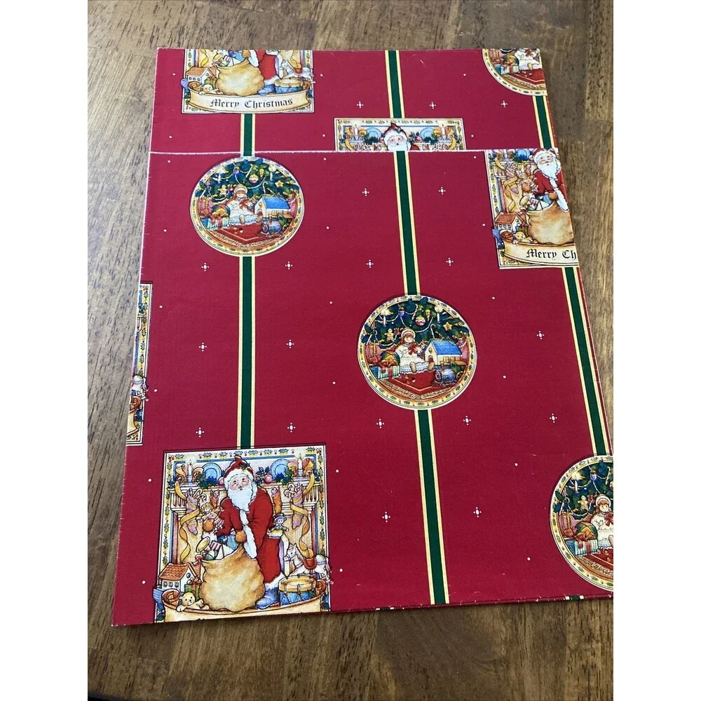 Vintage Christmas Gift Wrapping Paper Santa Toys Tree 30”x32” TWO SHEETS Holiday
